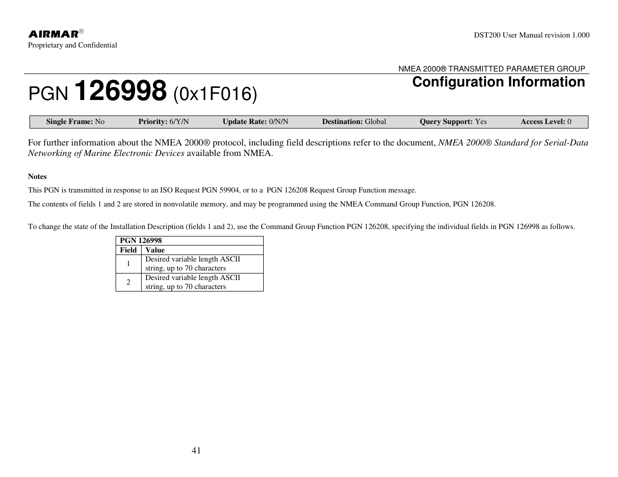 Configuration information | Airmar NMEA 2000® Depth, Датчики User Manual | Page 43 / 62