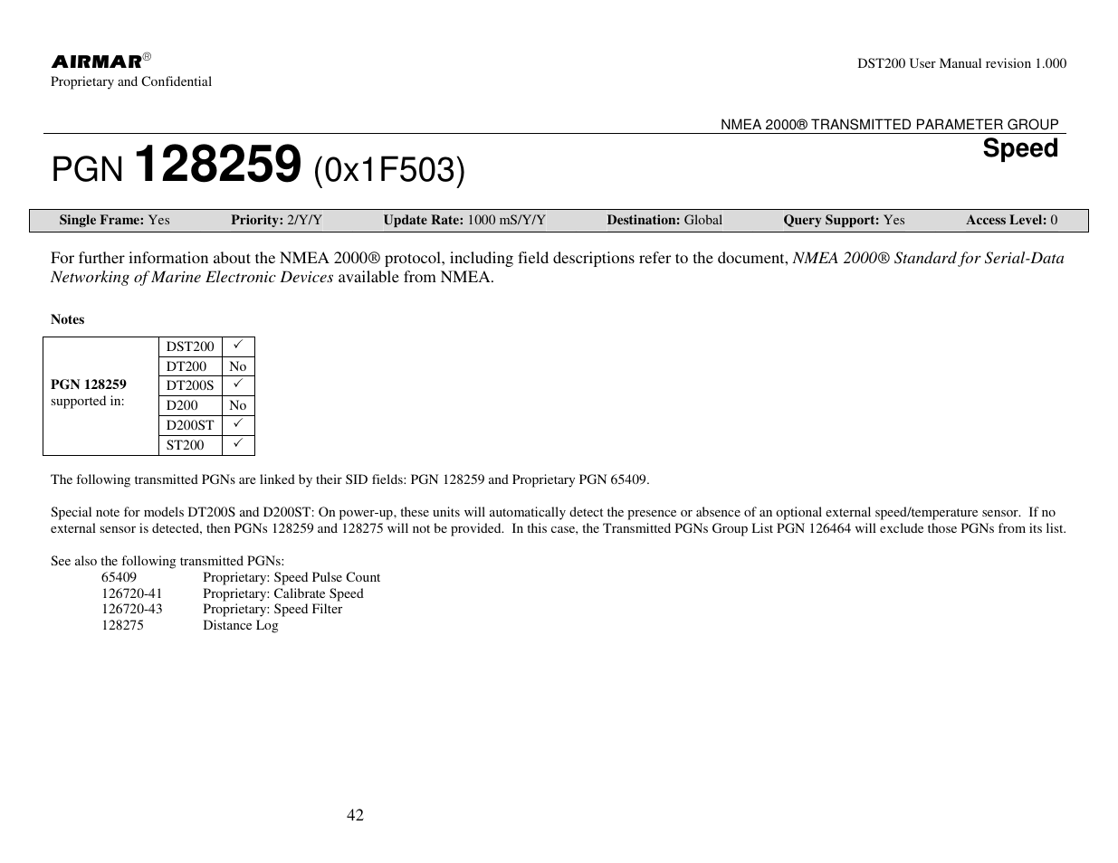 Speed | Airmar NMEA 2000® Depth, Датчики User Manual | Page 44 / 62