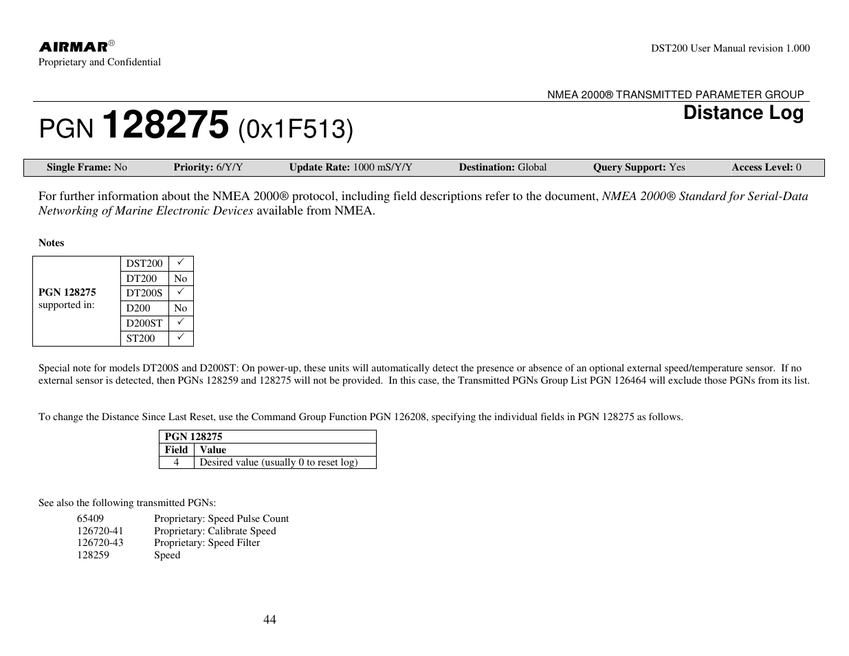 Distance log | Airmar NMEA 2000® Depth, Датчики User Manual | Page 46 / 62