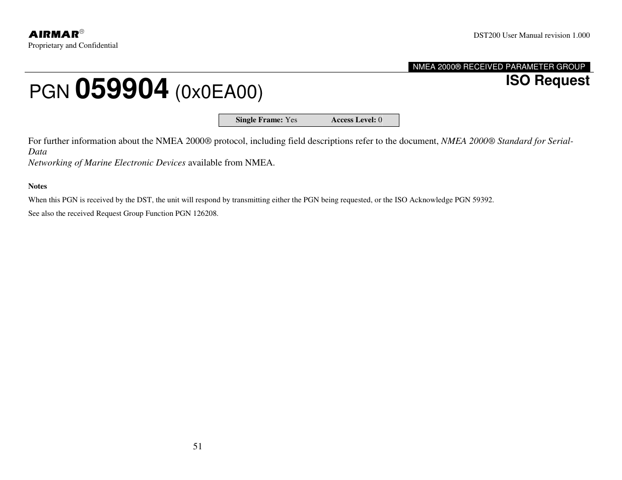 0x0ea00), Iso request | Airmar NMEA 2000® Depth, Датчики User Manual | Page 53 / 62
