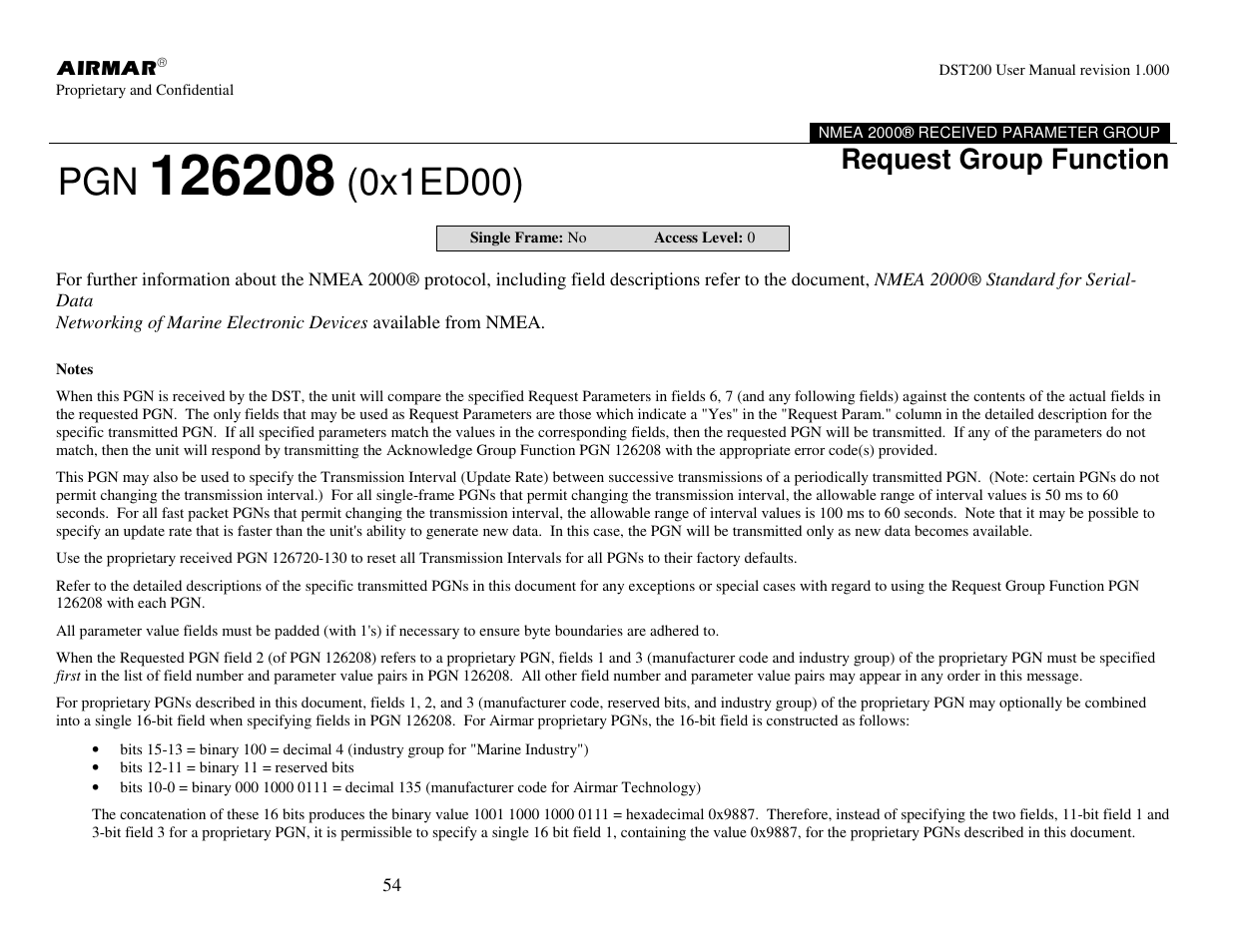 0x1ed00), Request group function | Airmar NMEA 2000® Depth, Датчики User Manual | Page 56 / 62