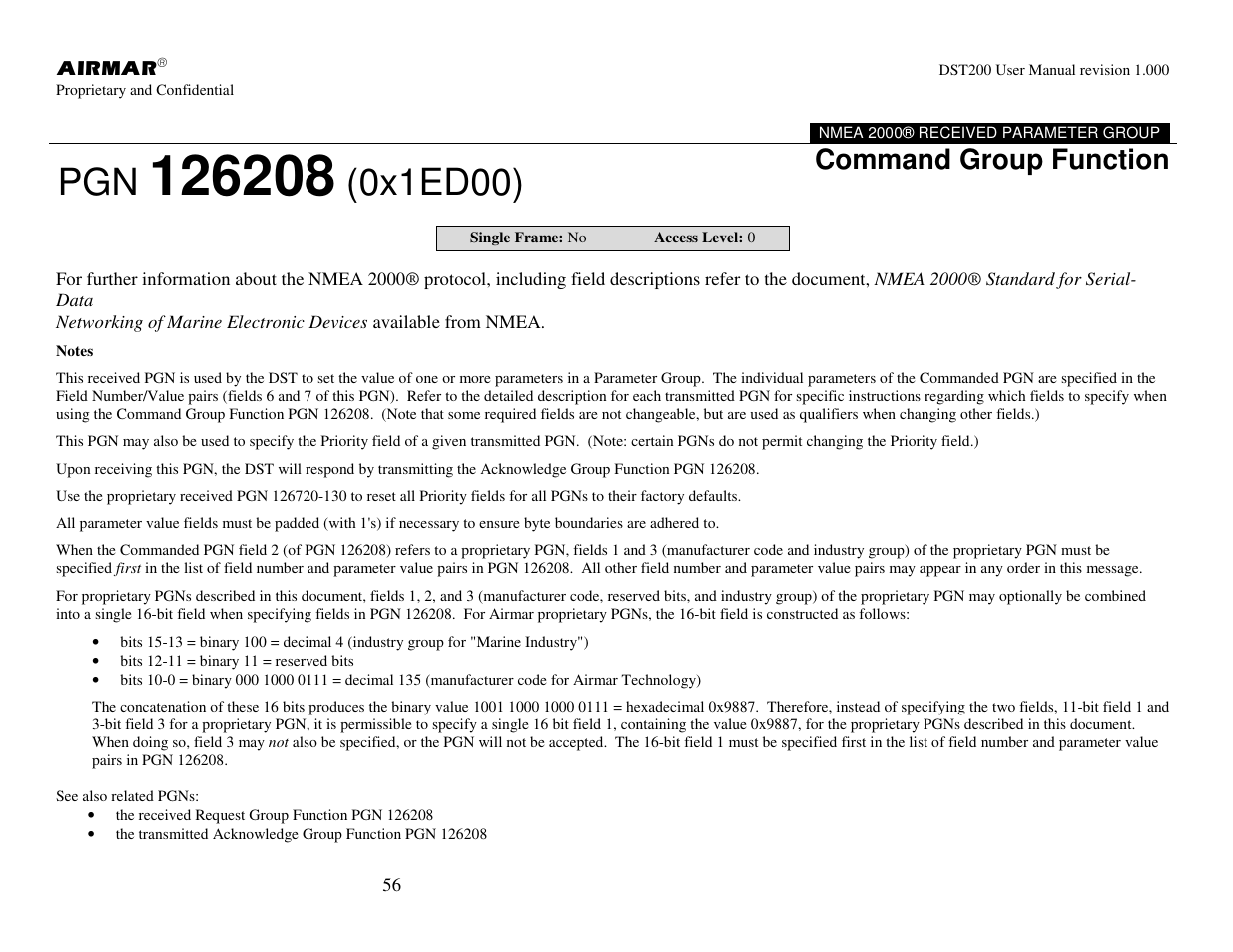 0x1ed00), Command group function | Airmar NMEA 2000® Depth, Датчики User Manual | Page 58 / 62