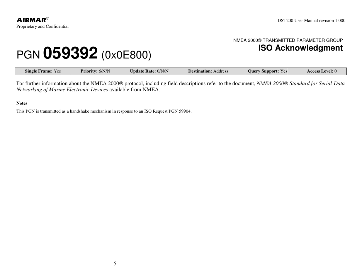 Iso acknowledgment | Airmar NMEA 2000® Depth, Датчики User Manual | Page 7 / 62