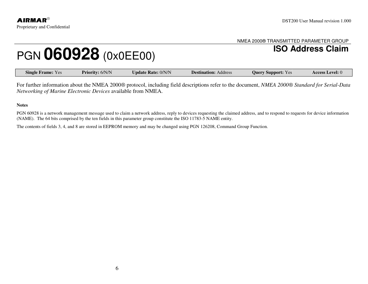 0x0ee00), Iso address claim | Airmar NMEA 2000® Depth, Датчики User Manual | Page 8 / 62
