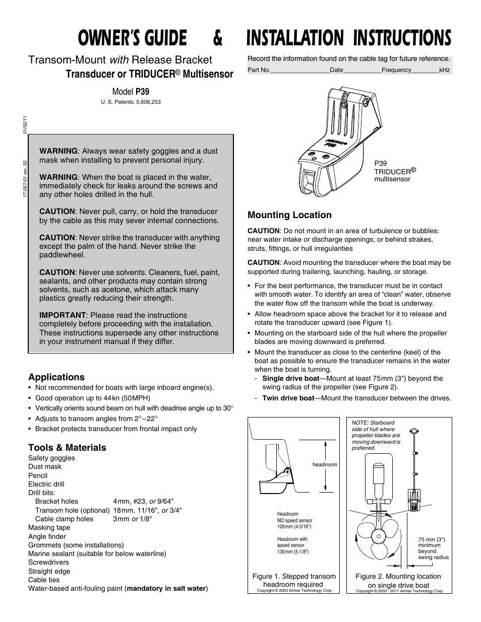 Airmar P39 TRIDUCER® Multisensor User Manual | 4 pages