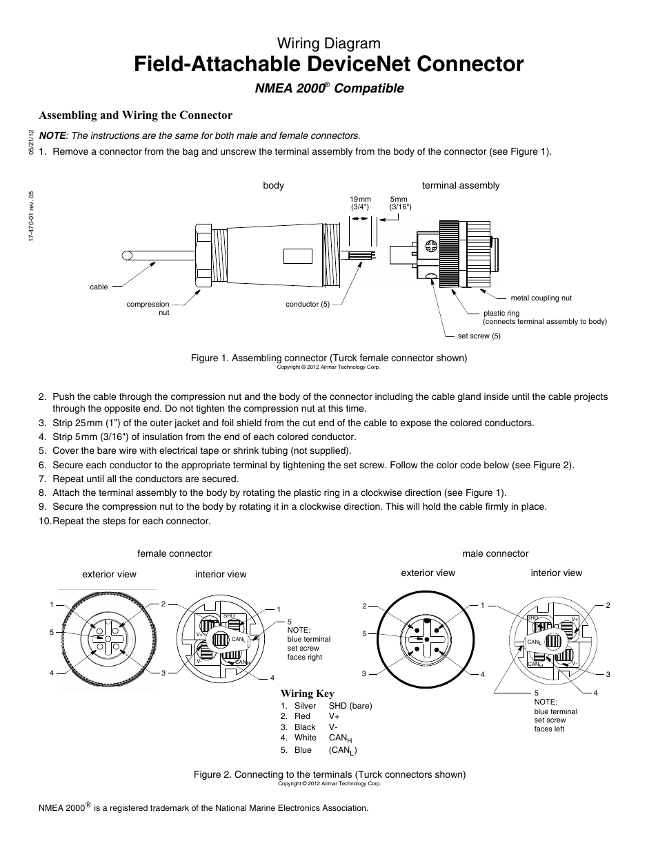 Airmar Power Tee and Field Attachable Connector—NMEA 2000® User Manual | 2 pages