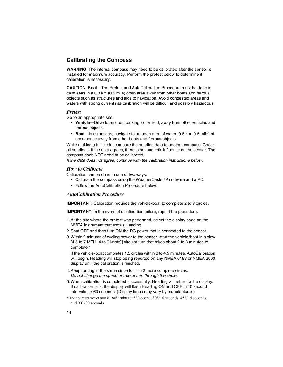 Calibrating the compass | Airmar GH2183, GPS & Heading Sensor User Manual | Page 14 / 16