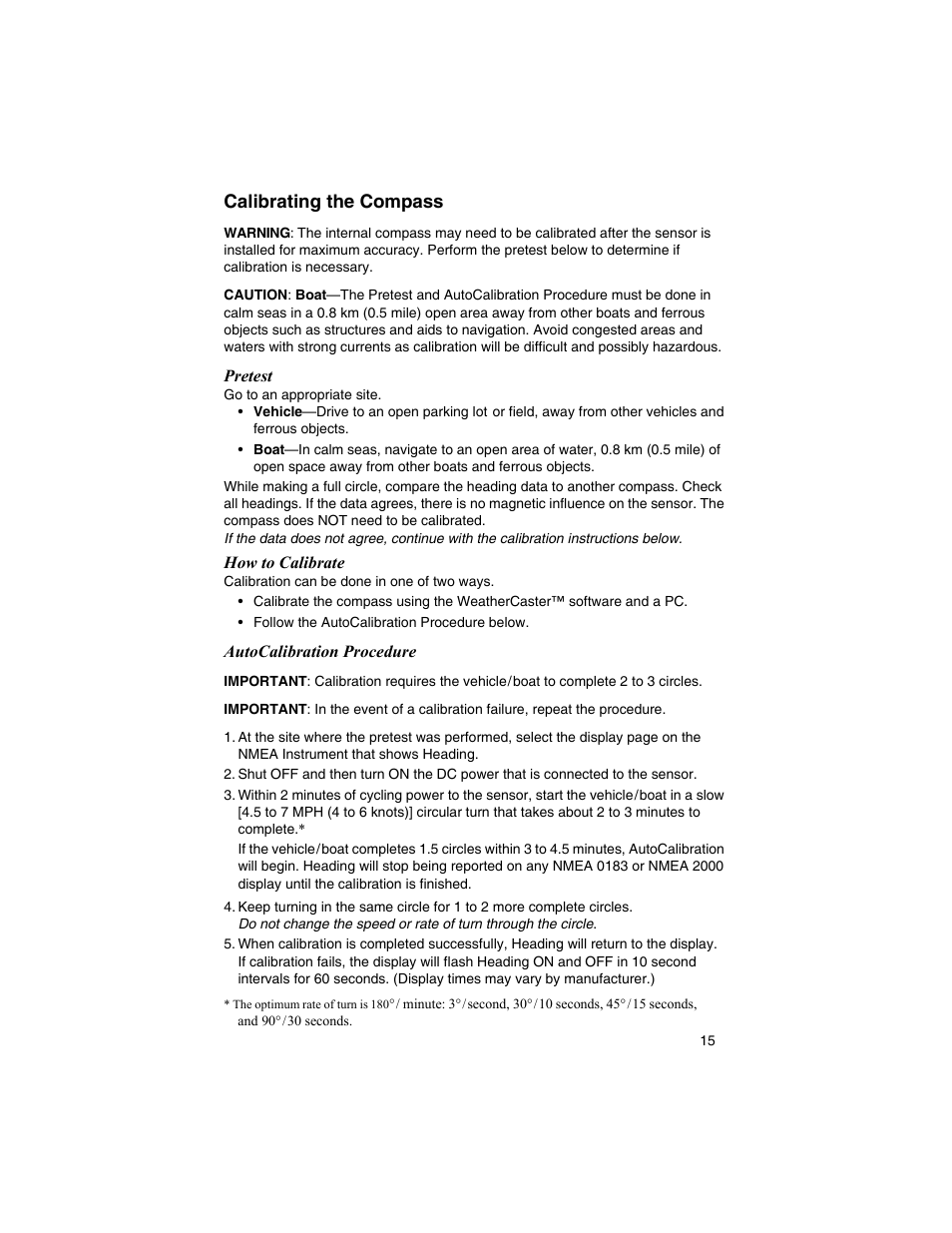 Calibrating the compass | Airmar H2183—Heading Sensor User Manual | Page 15 / 16