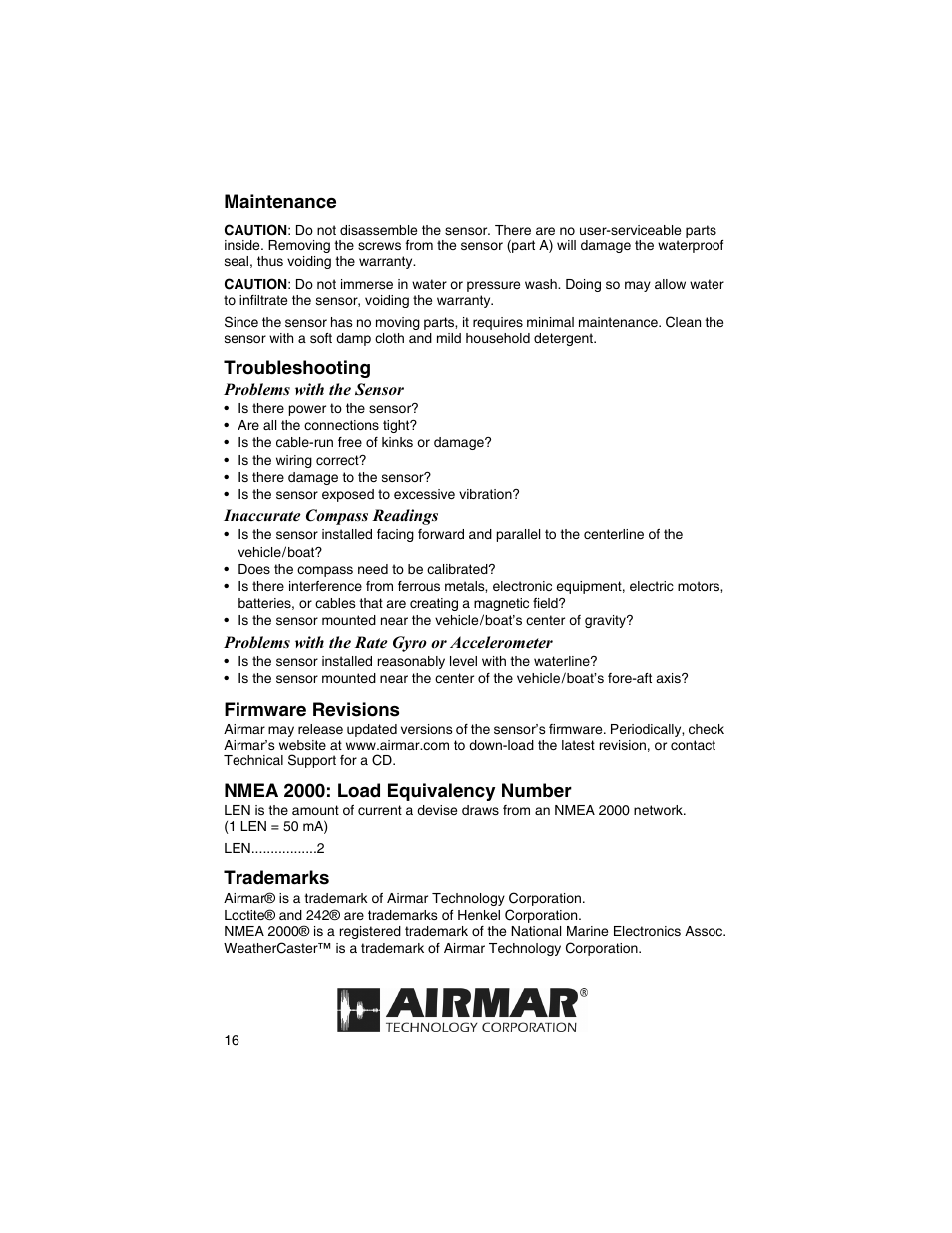 Airmar H2183—Heading Sensor User Manual | Page 16 / 16