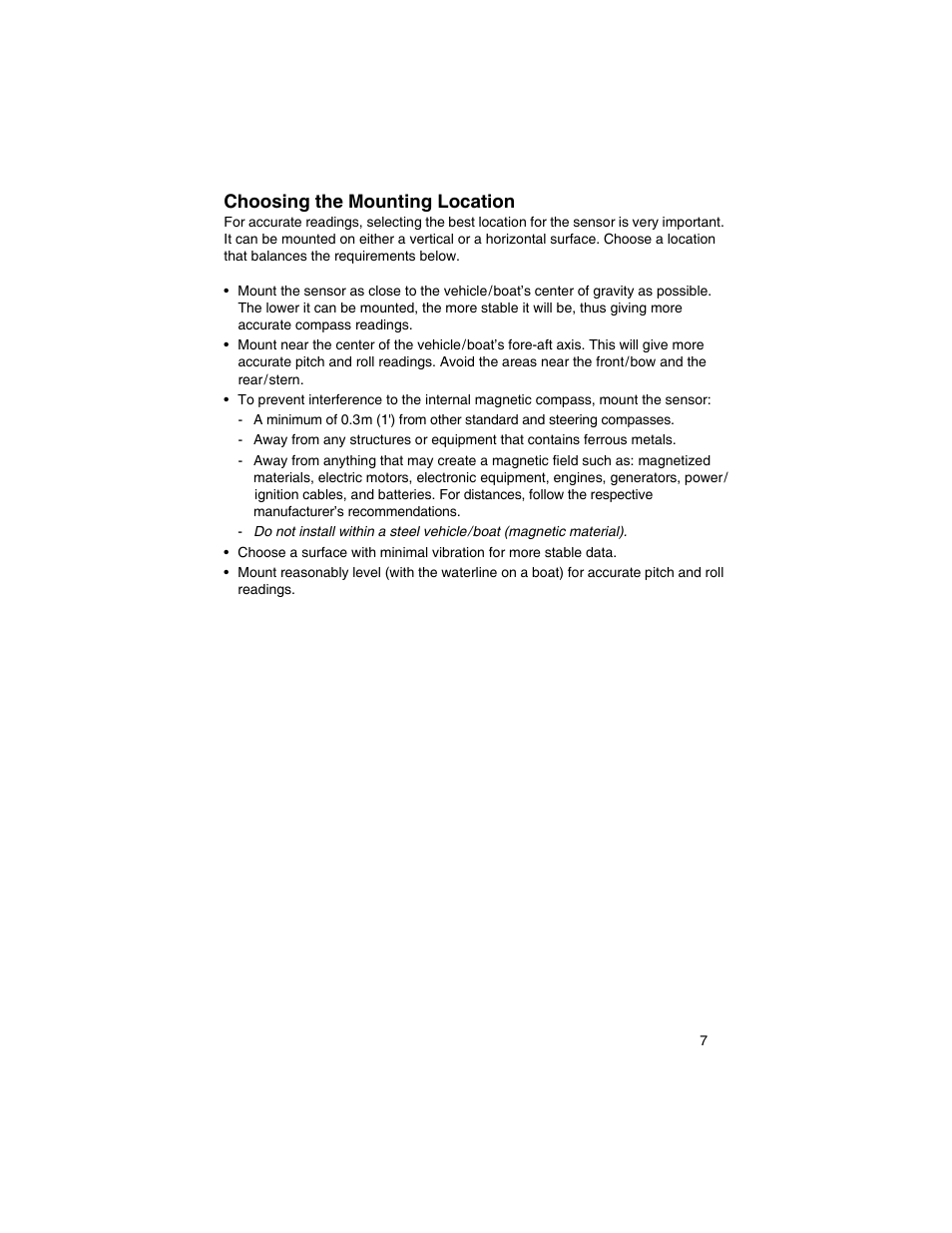 Choosing the mounting location | Airmar H2183—Heading Sensor User Manual | Page 7 / 16