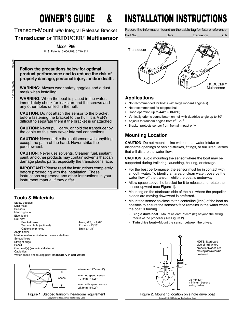 Airmar P66 User Manual | 4 pages