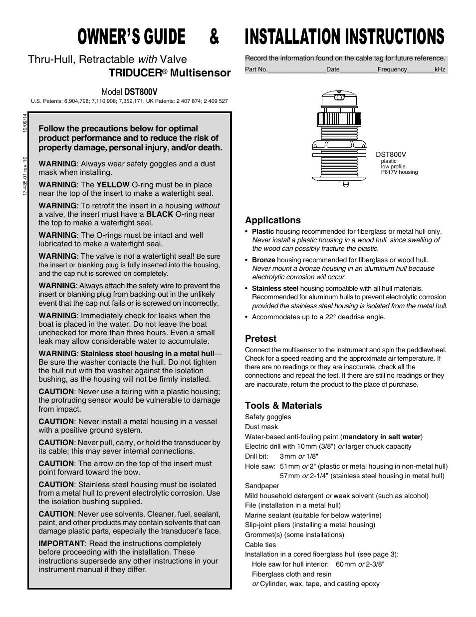 Airmar DST800 Retractable with Valve—TRIDUCER® Multisensor User Manual | 4 pages