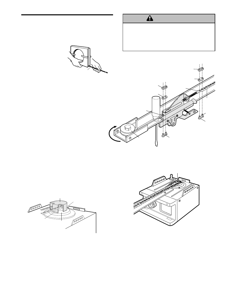 4)install chain & cable & attach sprocket cover, Warning, Assembly step 4 | Chamberlain 7220 1/2HP User Manual | Page 10 / 40