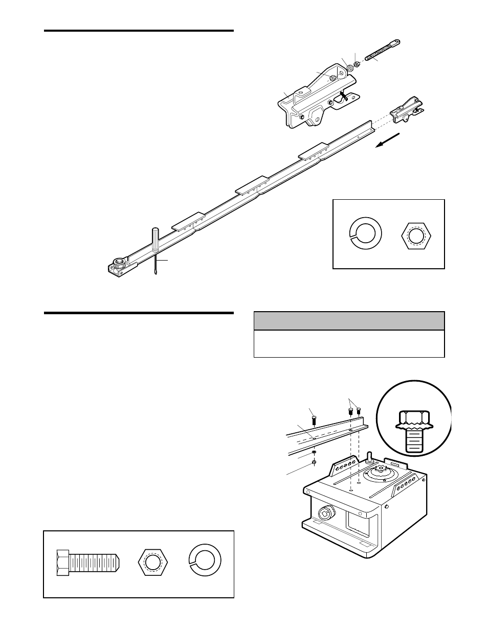 2)trolley on t-rail, 3)fasten t-rail to the opener, Caution | Assembly step 2, Assembly step 3, Install the trolley, Fasten the t-rail to the motor unit | Chamberlain 7220 1/2HP User Manual | Page 9 / 40