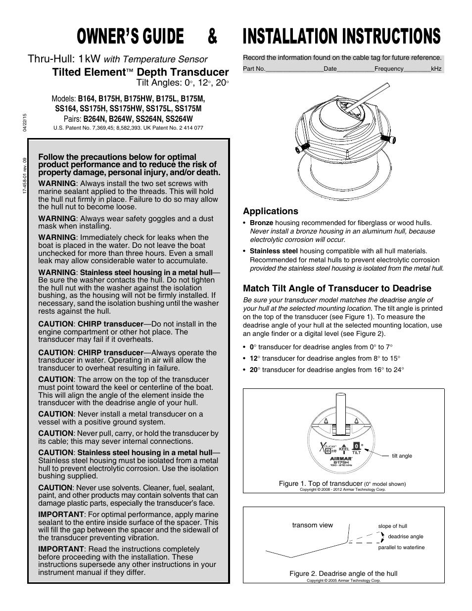Airmar 1 kW Tilted Element™—B164: 0°/12°/20° User Manual | 4 pages