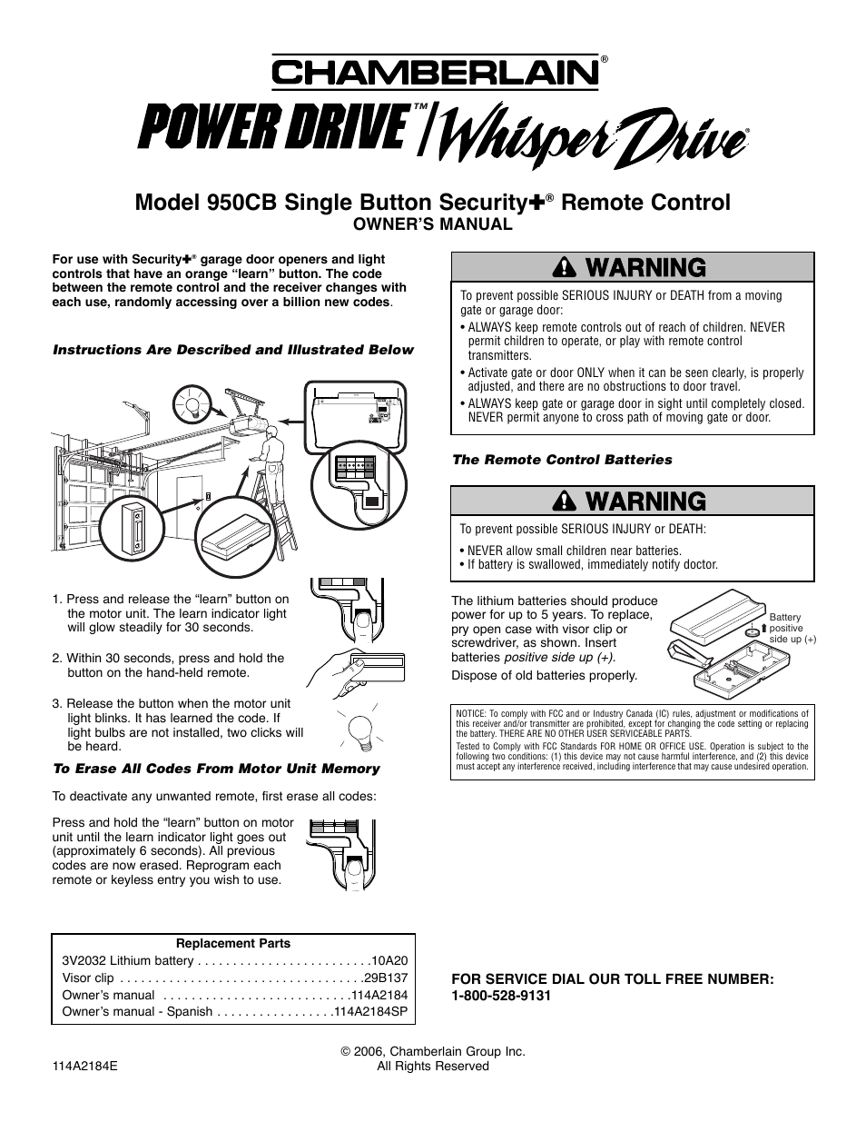 Chamberlain POWER DRIVE 950CB User Manual | 1 page