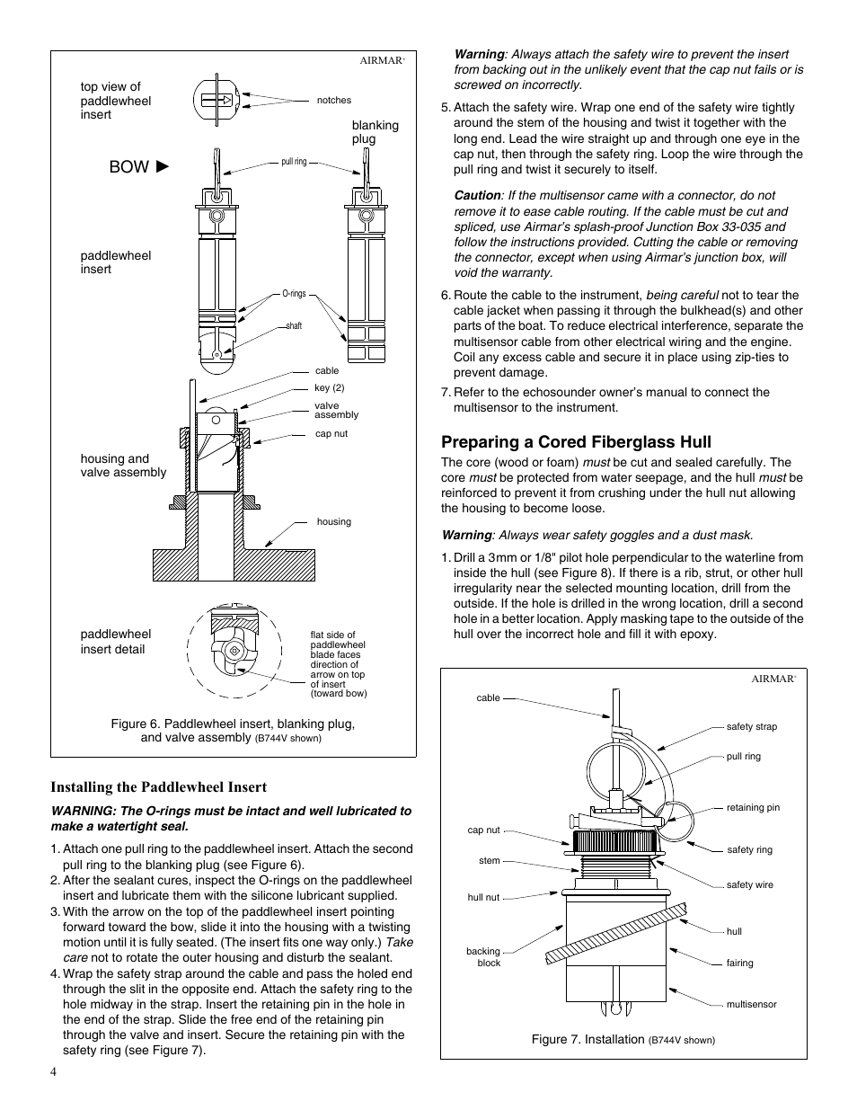 Preparing a cored fiberglass hull, Installing the paddlewheel insert | Airmar B66VL User Manual | Page 4 / 6