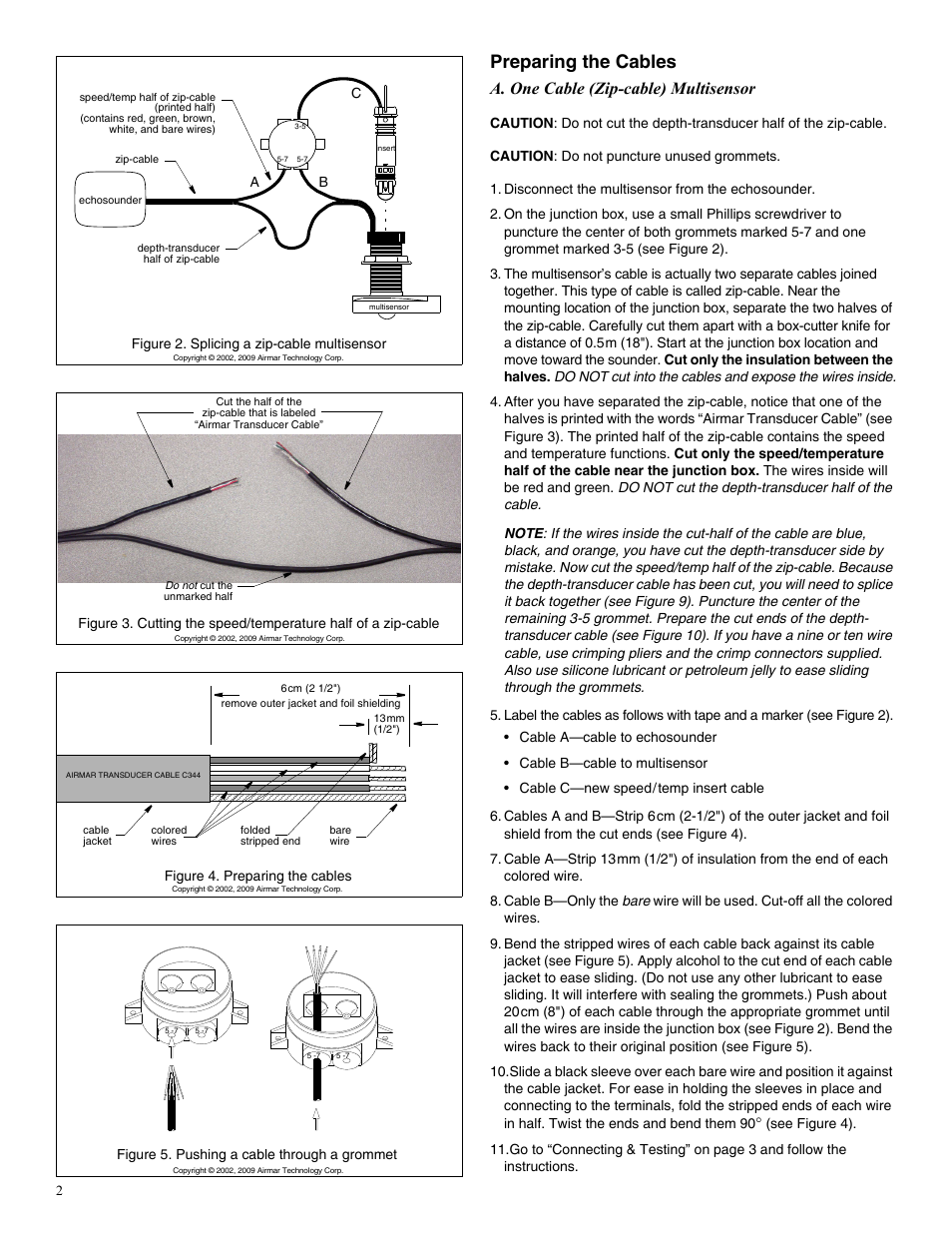 Preparing the cables, A. one cable (zip-cable) multisensor | Airmar B744V User Manual | Page 2 / 4