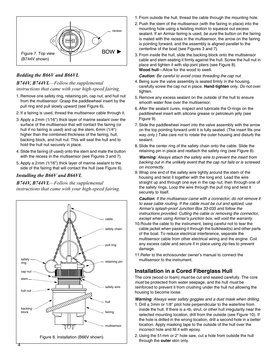 Installation in a cored fiberglass hull | Airmar B744V User Manual | Page 4 / 6