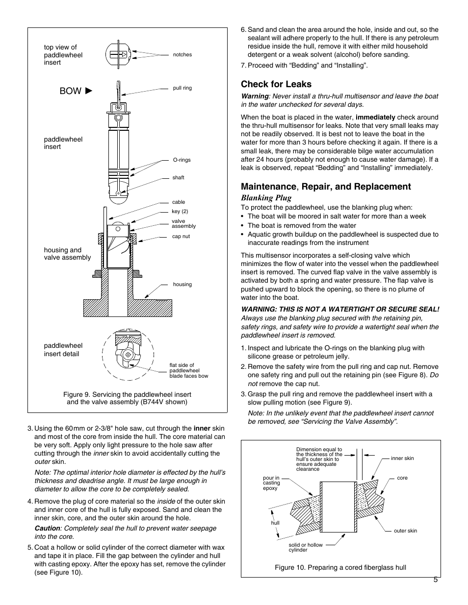 Check for leaks, Maintenance , repair, and replacement, Blanking plug | Airmar B744V User Manual | Page 5 / 6