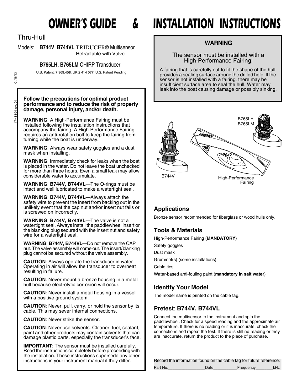 Airmar B744V User Manual | 4 pages