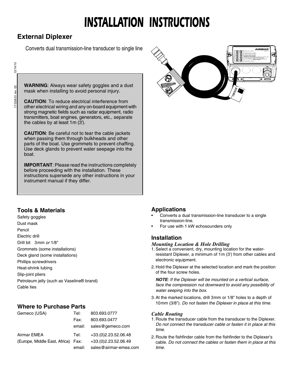 Airmar External Diplexer User Manual | 2 pages