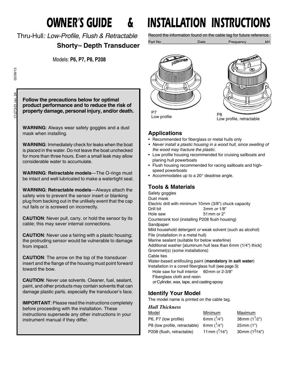 Airmar Shorty™ Transducers—P6 User Manual | 4 pages