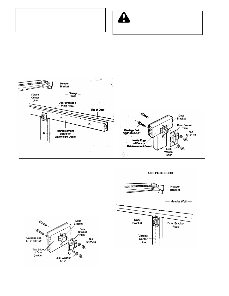 8) fasten door bracket and plate, Sectional door installation procedure, All one-piece door installation procedure | Installation step 8 | Chamberlain 1145-1/3HP User Manual | Page 17 / 28