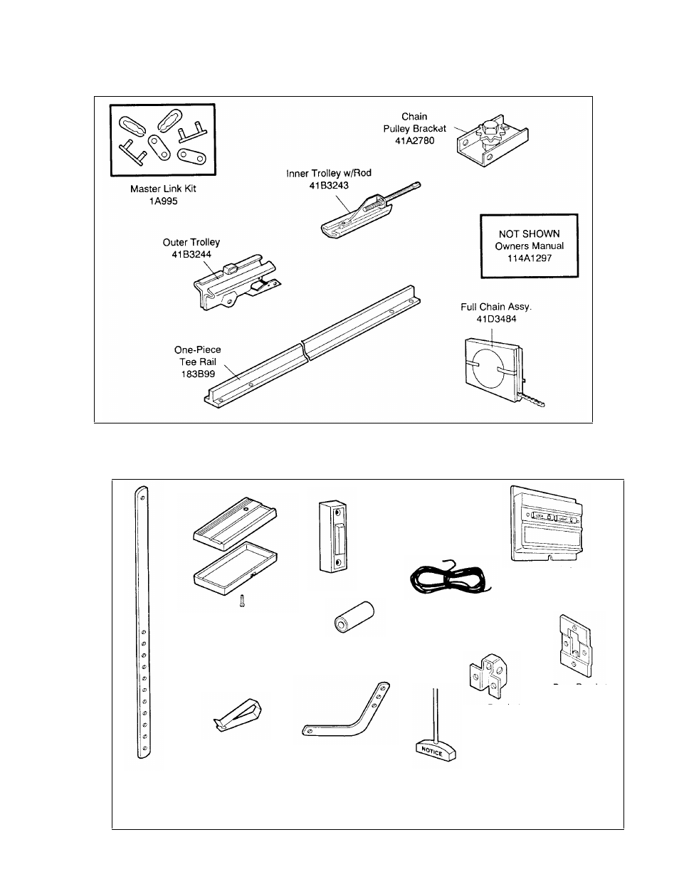 Repair parts, Rail assembly parts list, Installation parts list | Rail assembly parts list installation parts list | Chamberlain 1145-1/3HP User Manual | Page 26 / 28