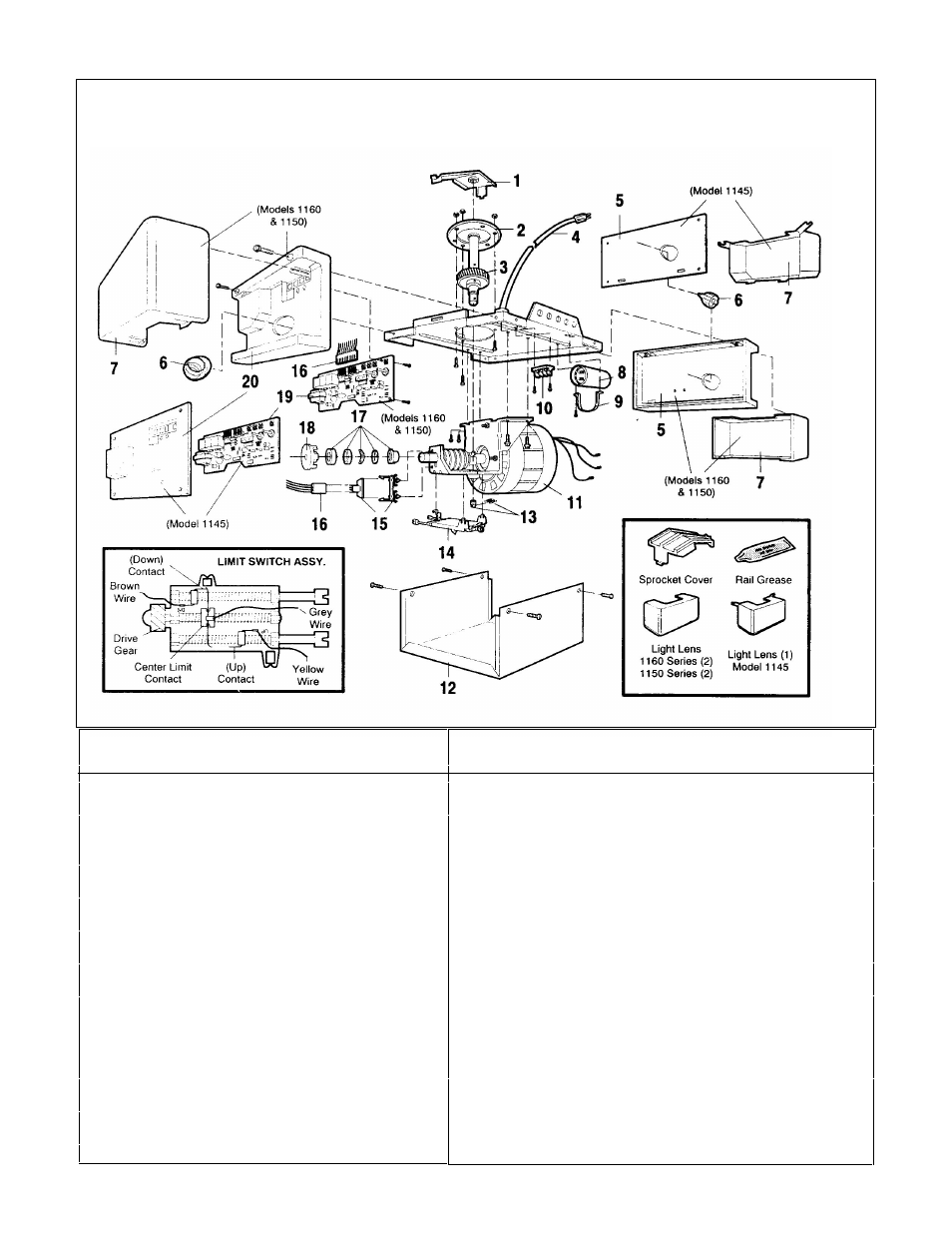 Opener chassis assembly parts list, Repair parts | Chamberlain 1145-1/3HP User Manual | Page 27 / 28