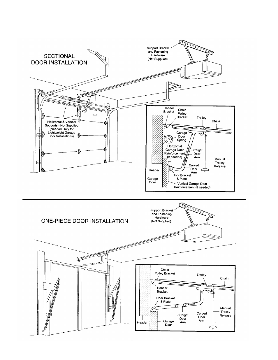 Sectional door installation, One-piece door installation | Chamberlain 1145-1/3HP User Manual | Page 5 / 28