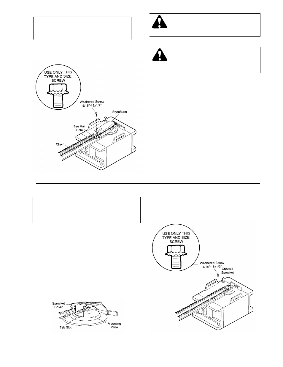 Assembly section, 1) attach t-rail to opener, 2) attach chain to sprocket | Assembly step 1, Assembly step 2 | Chamberlain 1145-1/3HP User Manual | Page 8 / 28