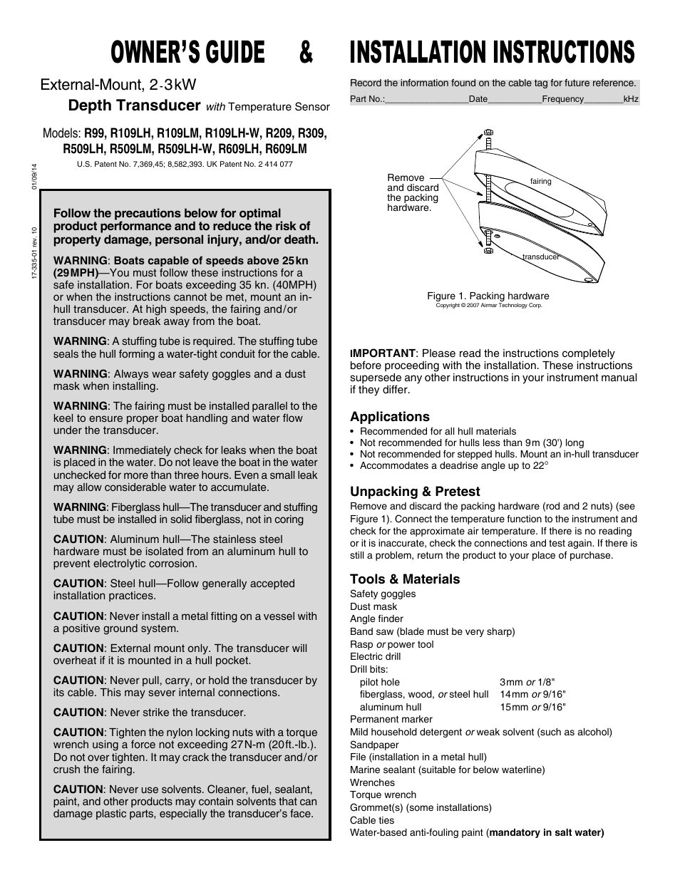 Airmar 2-3 kW—R99 User Manual | 4 pages