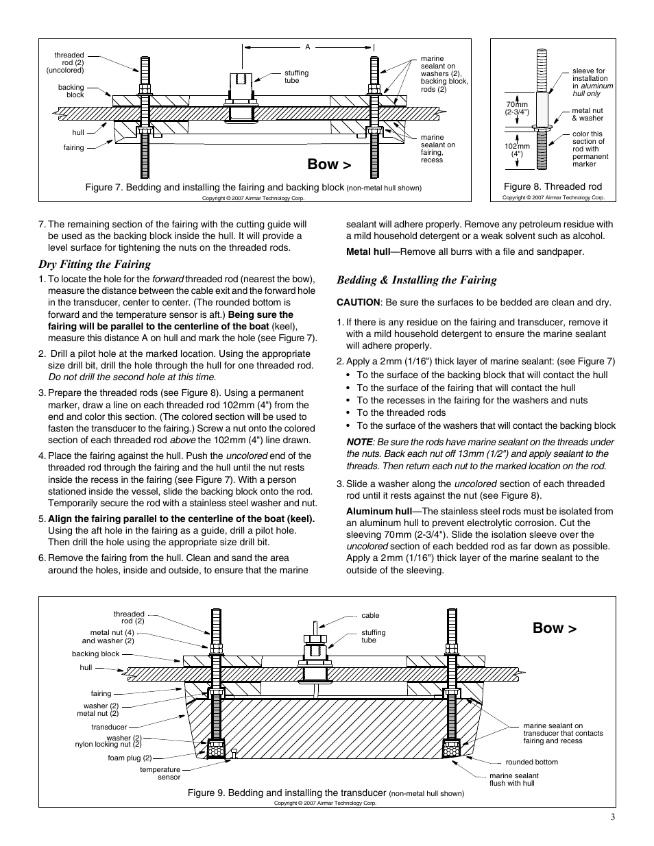 Dry fitting the fairing, Bedding & installing the fairing | Airmar 2-3 kW—R99 User Manual | Page 3 / 4