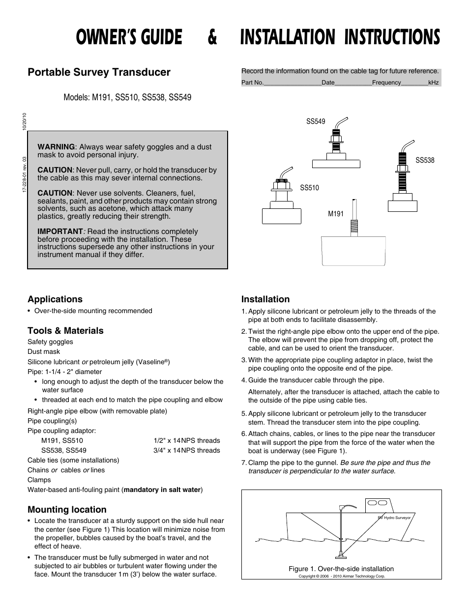 Airmar Portable Survey—M191 User Manual | 2 pages