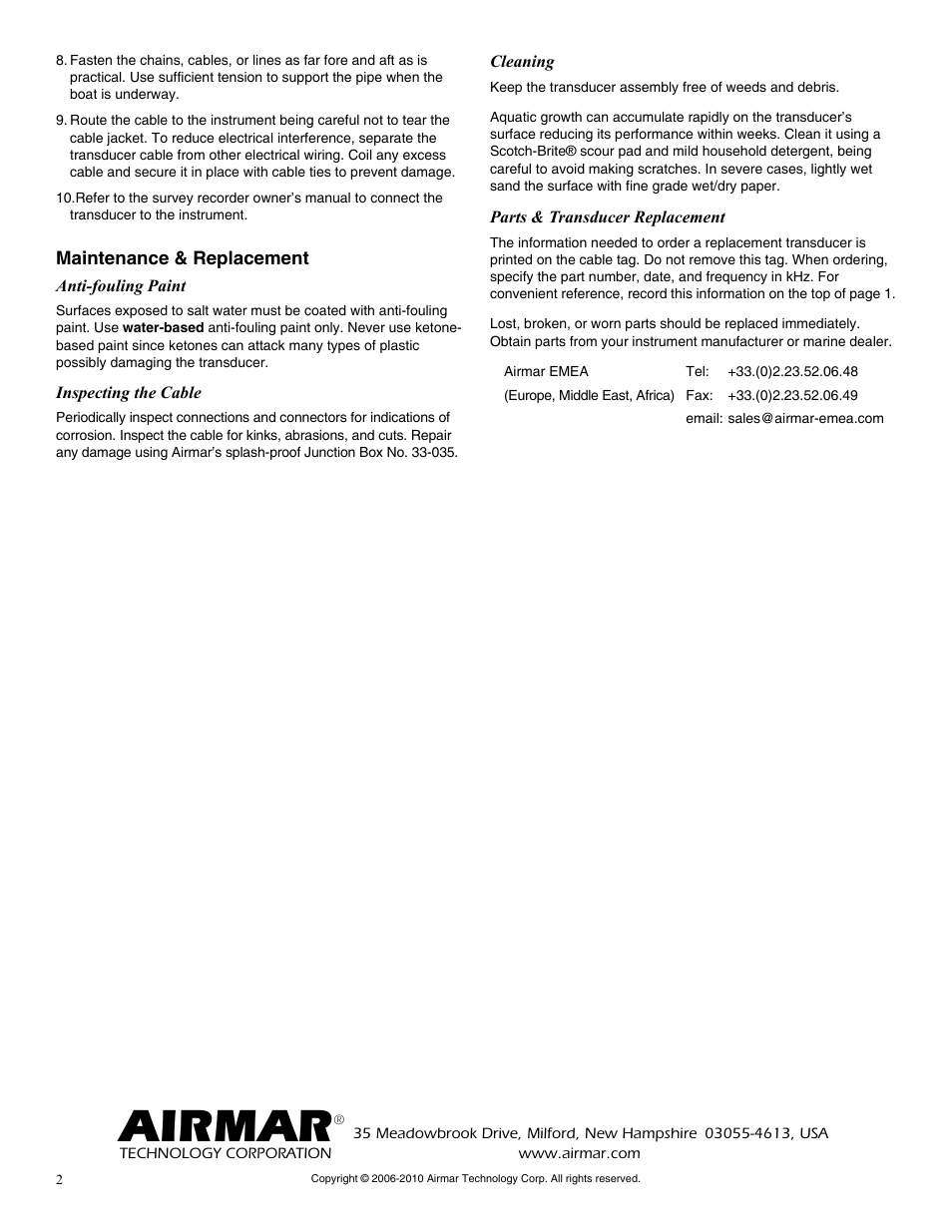 Airmar | Airmar Portable Survey—M191 User Manual | Page 2 / 2