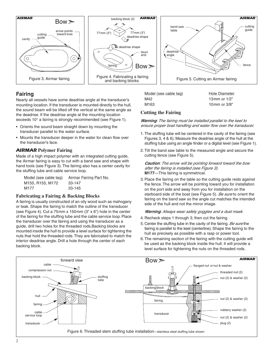 Fairing, Airmar polymer fairing, Fabricating a fairing & backing blocks | Cutting the fairing | Airmar M42 User Manual | Page 2 / 4