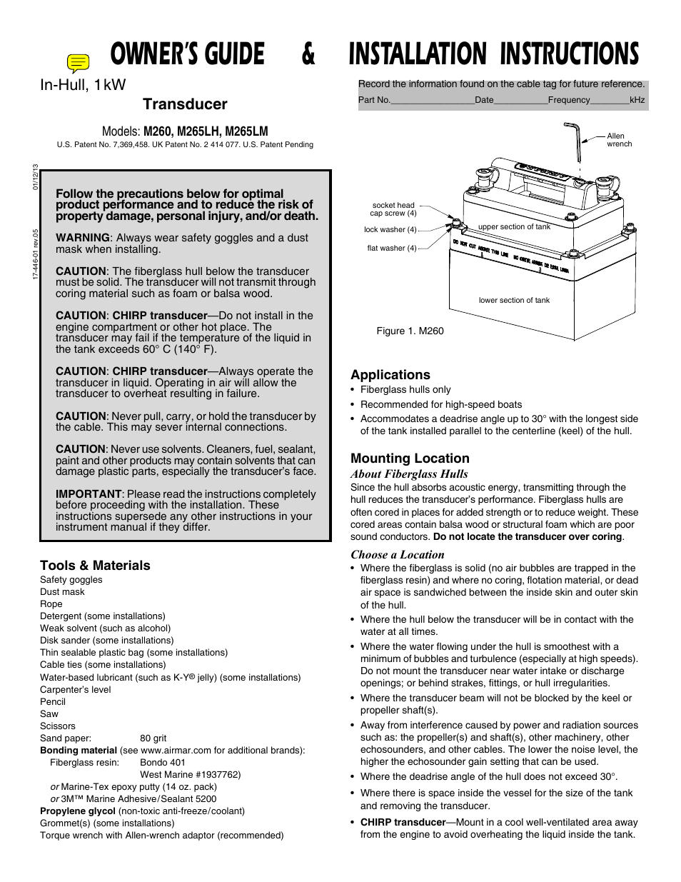 Airmar 1 kW—M260 User Manual | 4 pages