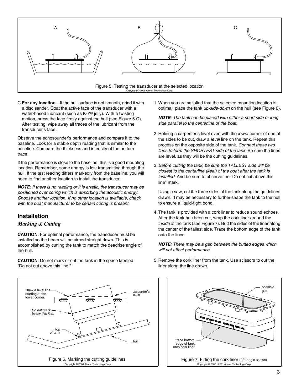 Installation, Marking & cutting | Airmar 2-3 kW—R199 User Manual | Page 3 / 4