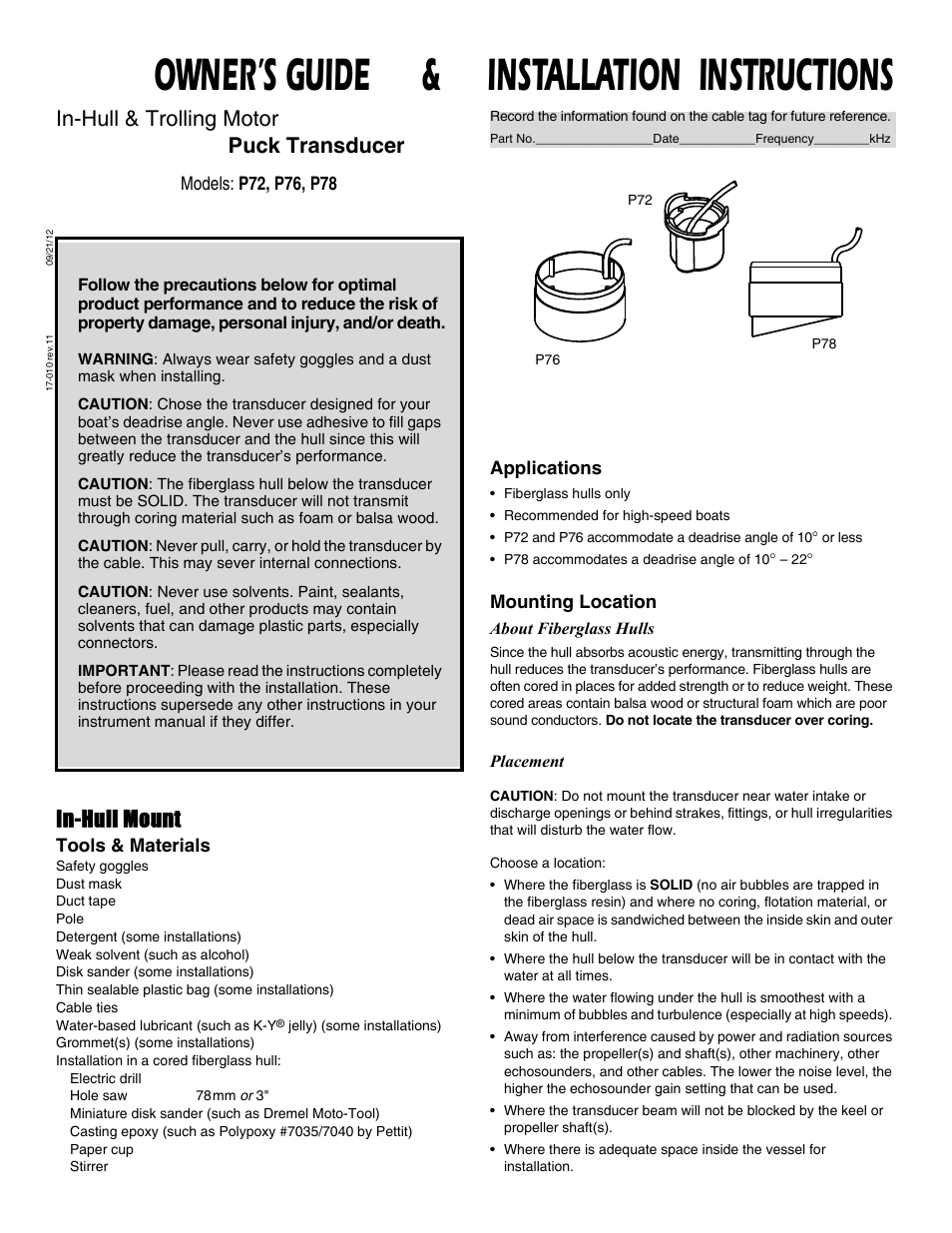 Airmar P72 User Manual | 4 pages