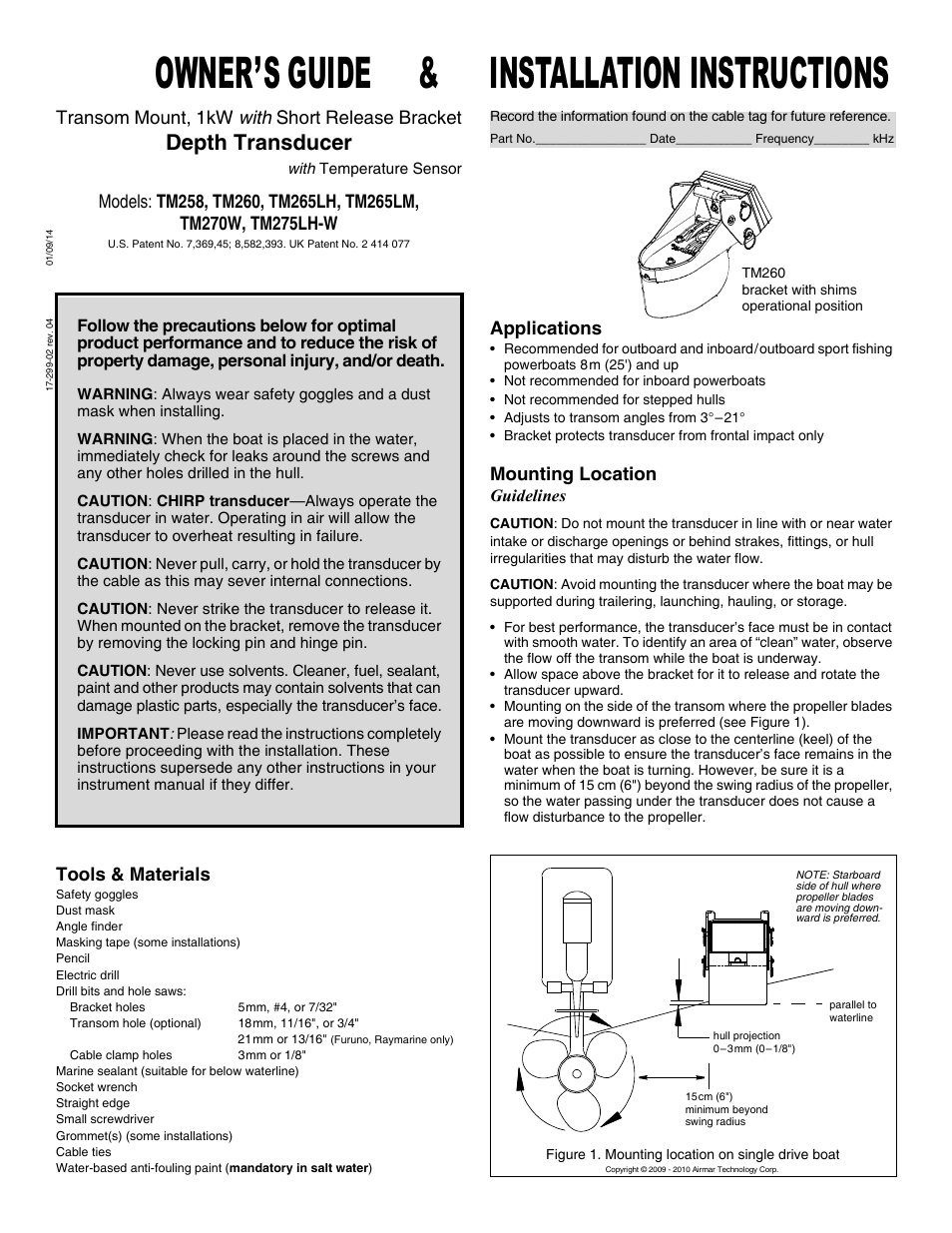 Airmar 1 kW—TM258 User Manual | 4 pages