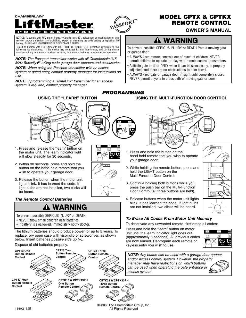 Chamberlain CPTX User Manual | 1 page