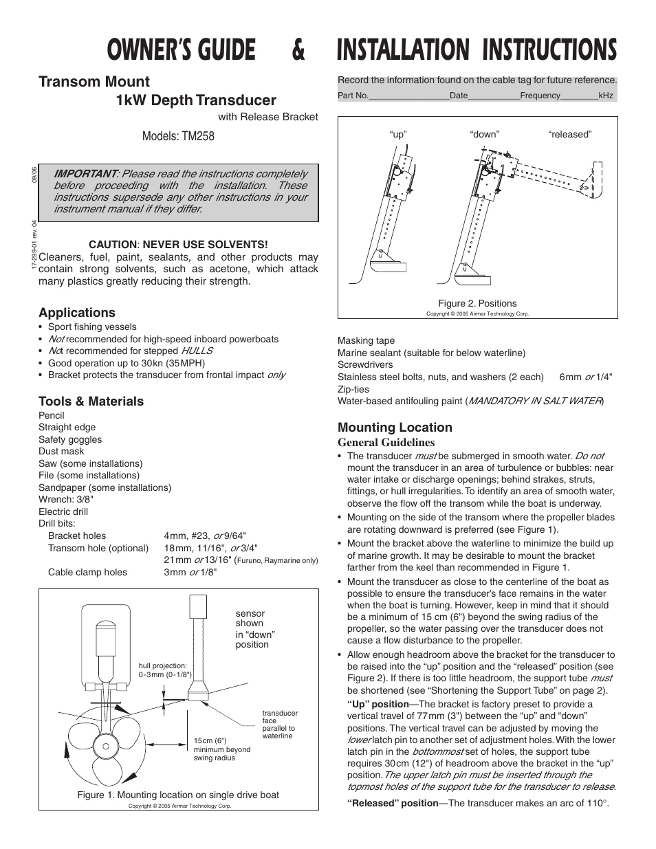 Airmar 1 kW—TM258 Long Bracket User Manual | 4 pages