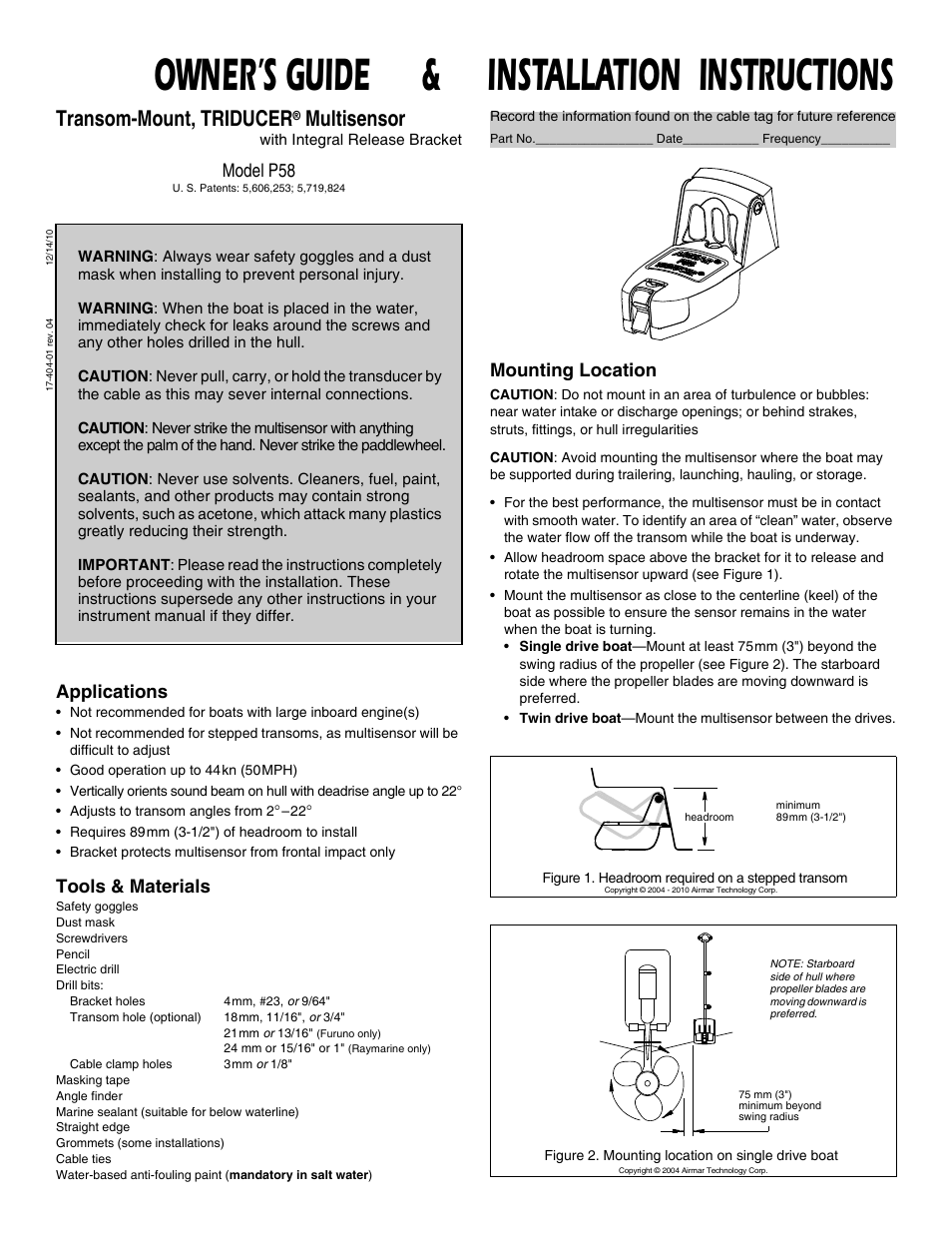 Airmar P58 TRIDUCER® Multisensor User Manual | 4 pages