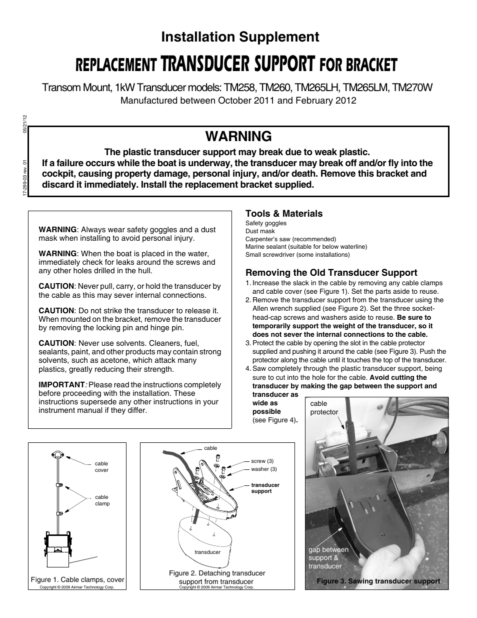 Airmar Recall: Replacement Bracket Support—TM258 User Manual | 2 pages
