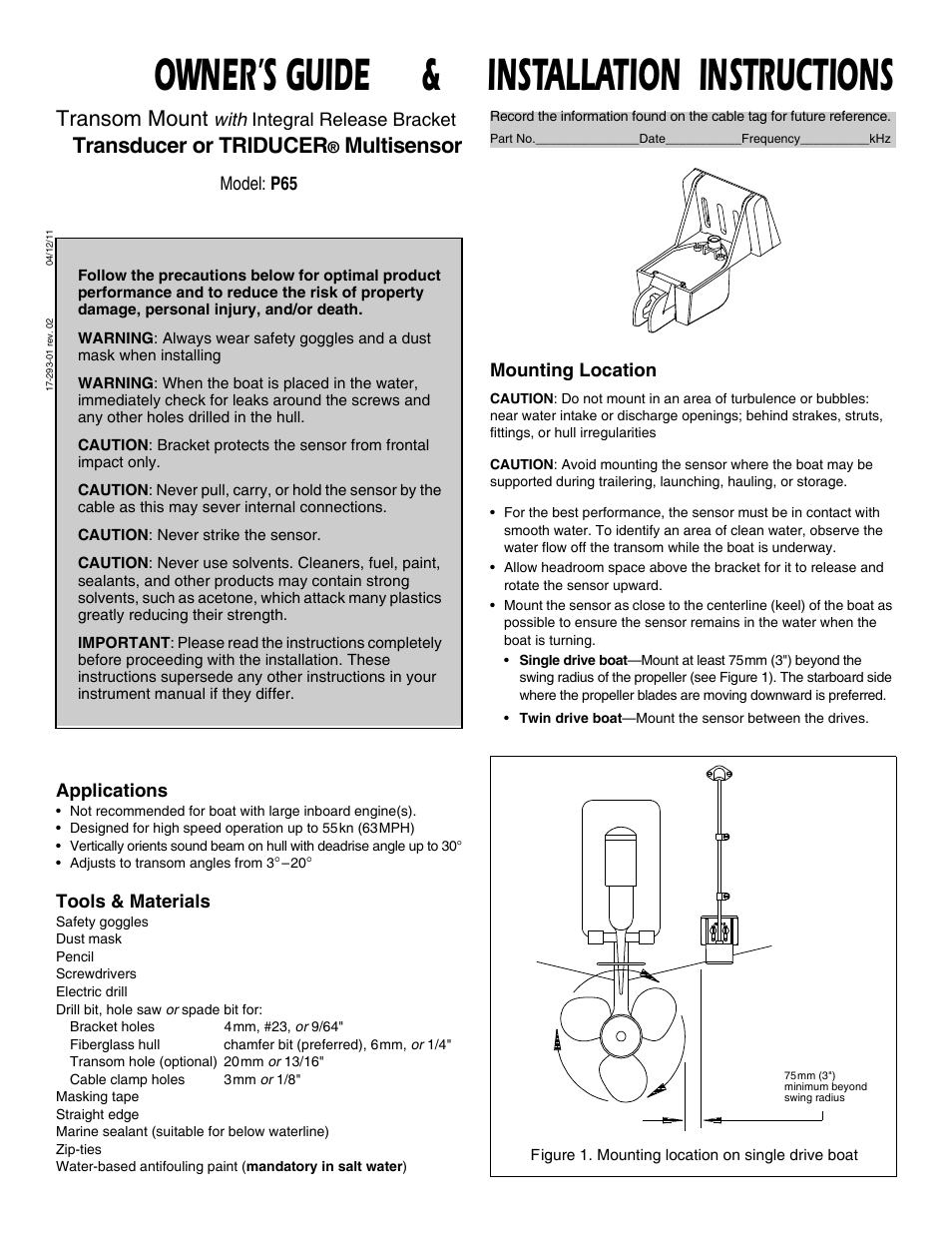 Airmar P65 User Manual | 4 pages