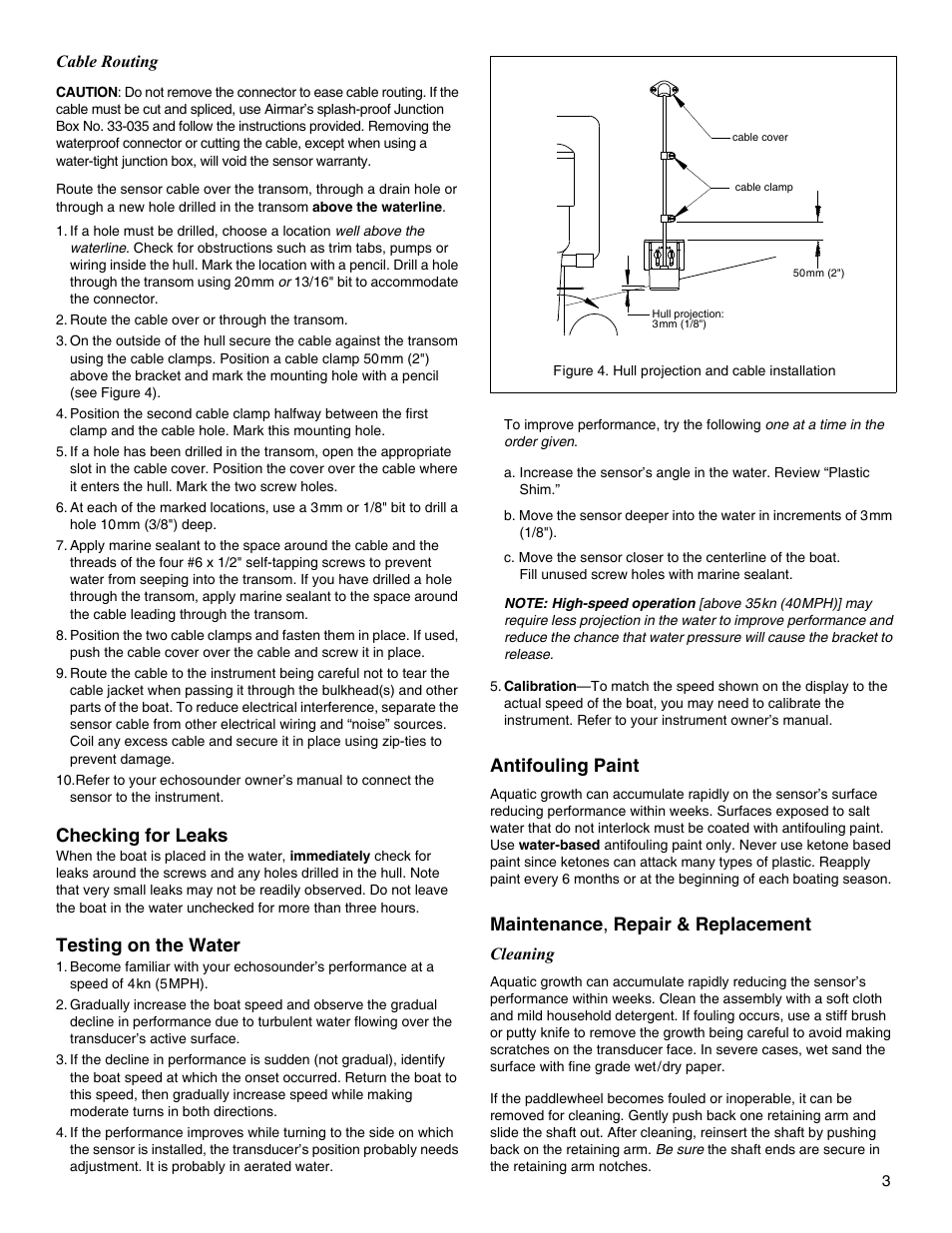 Checking for leaks, Testing on the water, Antifouling paint | Maintenance , repair & replacement | Airmar P65 User Manual | Page 3 / 4