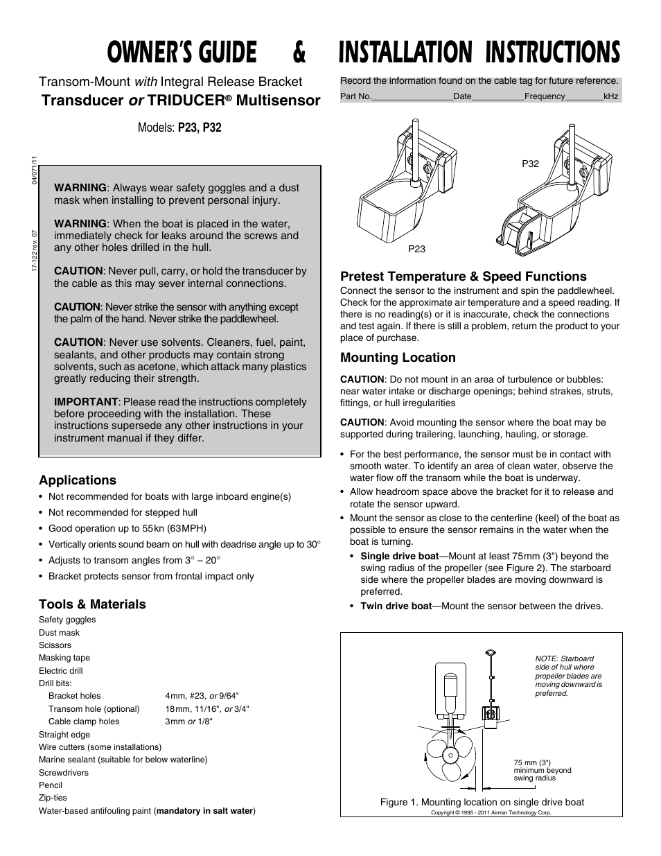 Airmar P23 User Manual | 4 pages