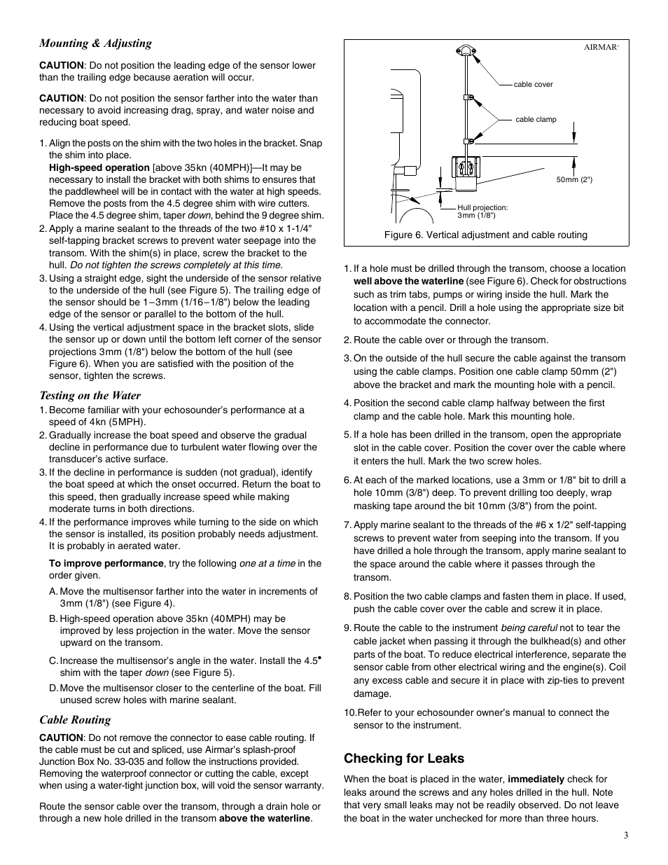 Checking for leaks | Airmar P23 User Manual | Page 3 / 4