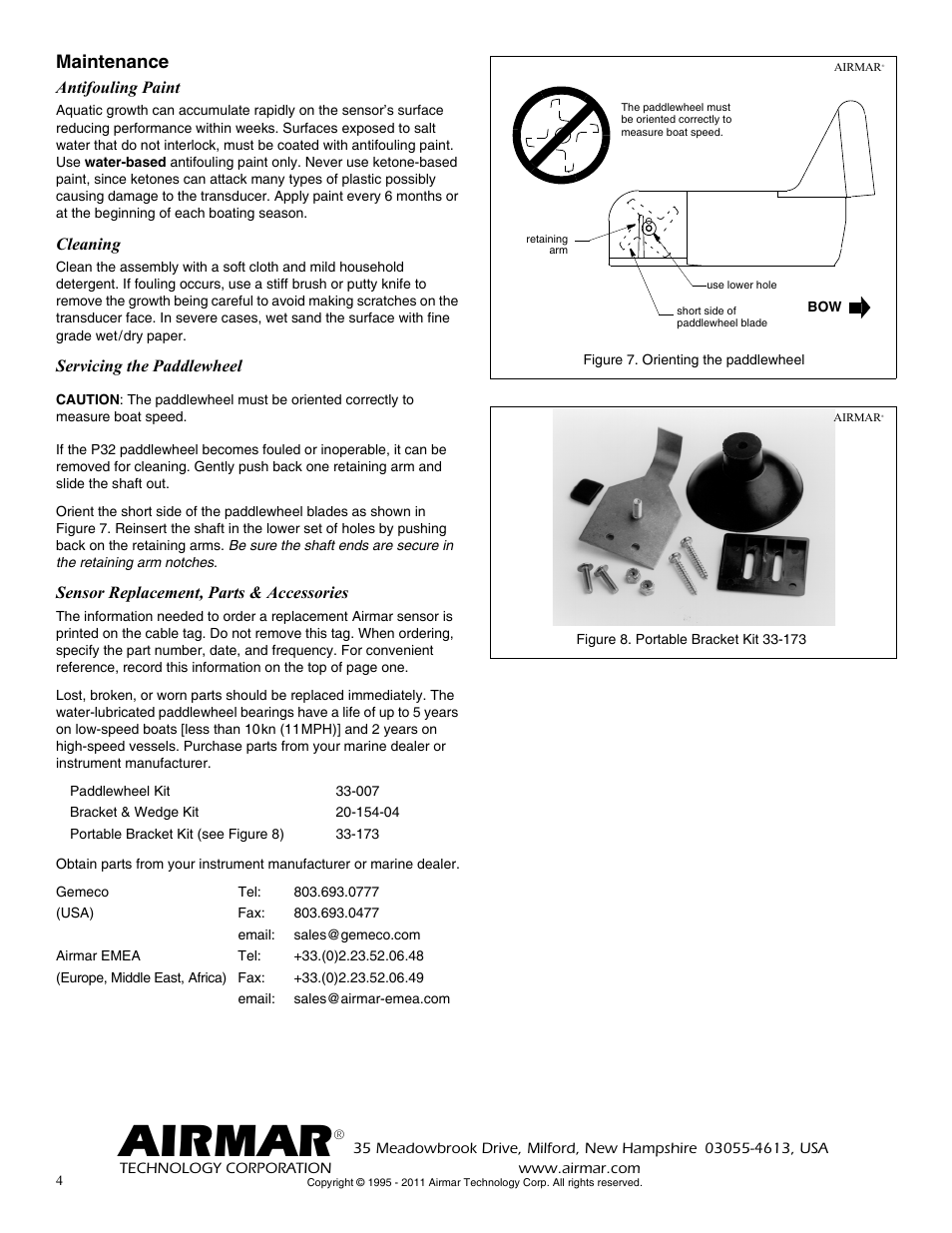 Airmar, Maintenance | Airmar P23 User Manual | Page 4 / 4